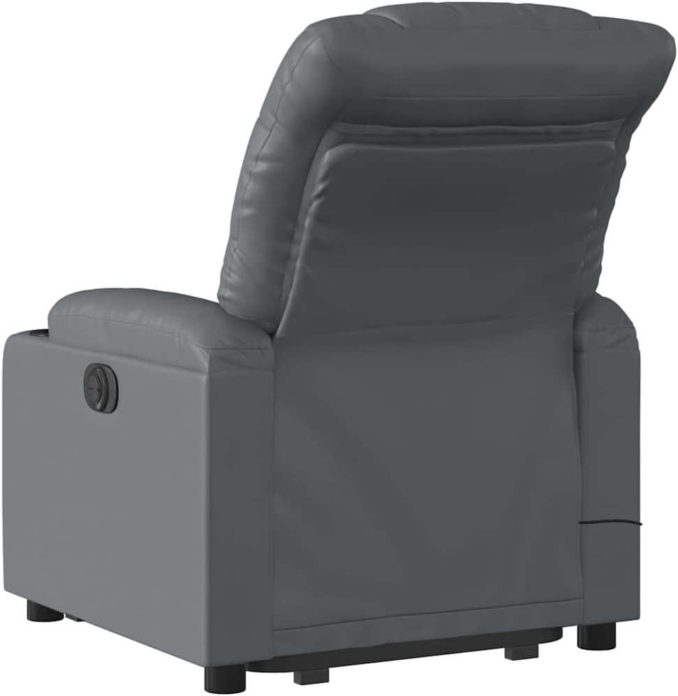vidaXL Stand Up Power Lift Recliner Chair - Gray Faux Leather Massage Armchair with Cup Holders, Manual Recline for Living Room