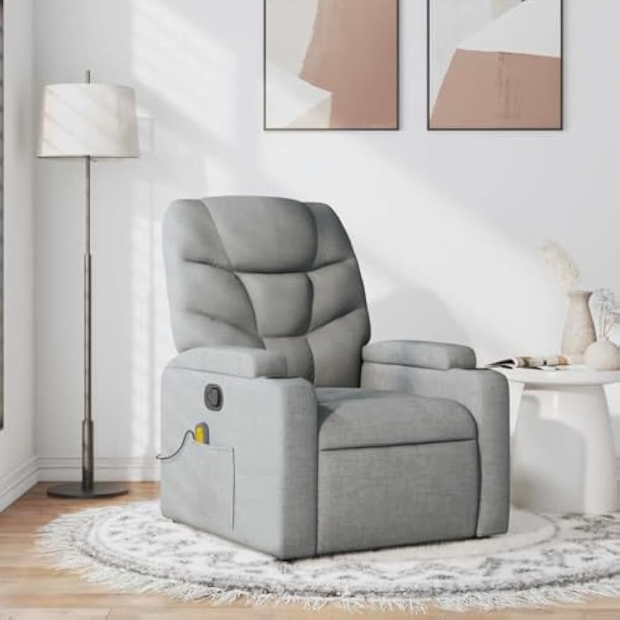 vidaXL Luxurious Massage Recliner Chair-Manual Tilt, Comfort Fabric, Vibration with Cup Holders/Light Gray/Perfect for Living Room, Bedroom