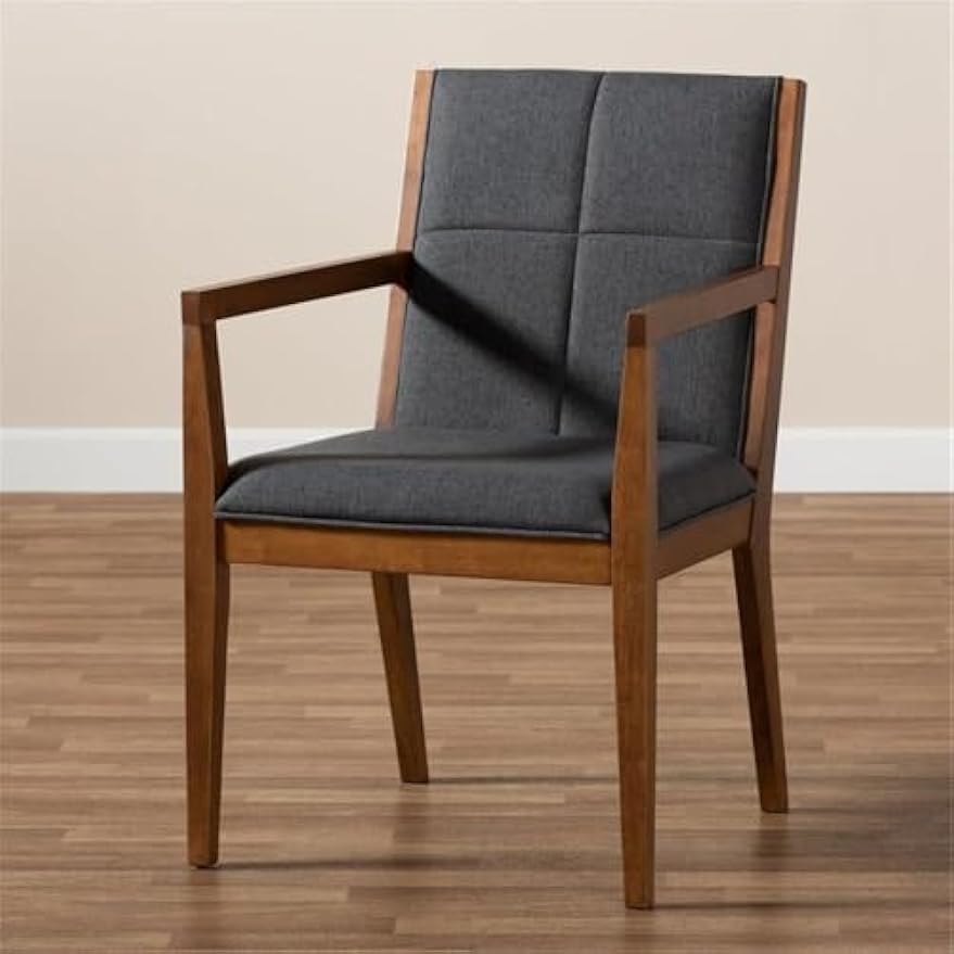Baxton Studio Theresa Mid-Century Modern Dark Grey Fabric Upholstered and Walnut Brown Finished Wood Living Room Accent Chair (Set of 2)
