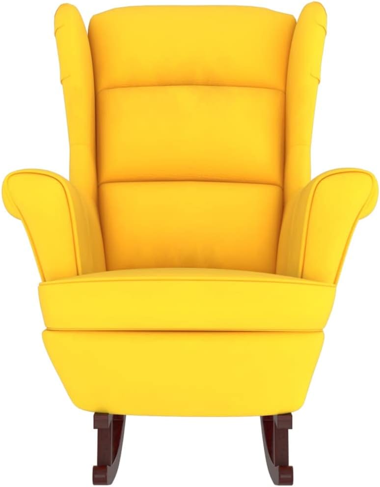 vidaXL Yellow Velvet Rocking Chair with Solid Rubber Wood Legs - Comfortable Seating for Living Room, Lounge Area