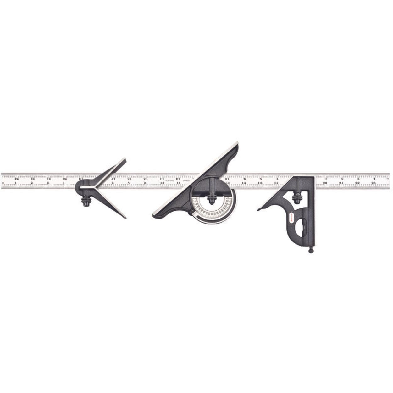 Starrett Combination Set with Square, Center and Reversible Protractor Head and Blade - 12" Blade Length, Forged and Hardened Steel, 16R Graduation Type - C434-12-16R