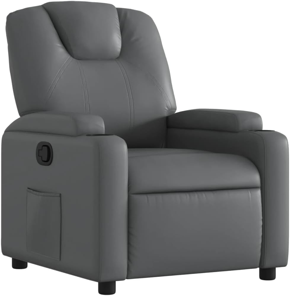 vidaXL Black Faux Leather Electric Recliner Chair - Motorized Reclining Armchair with Cup Holders for Living Room/Office