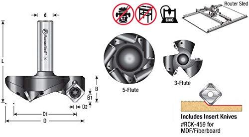 Amana Tool RC-2267 CNC Spoilboard Surfacing Router Bit Rabbeting Slab Leveling Surface Planer 1-3/4 Dia x 3/4 x 1/2 Shank 3 Wing/Flute
