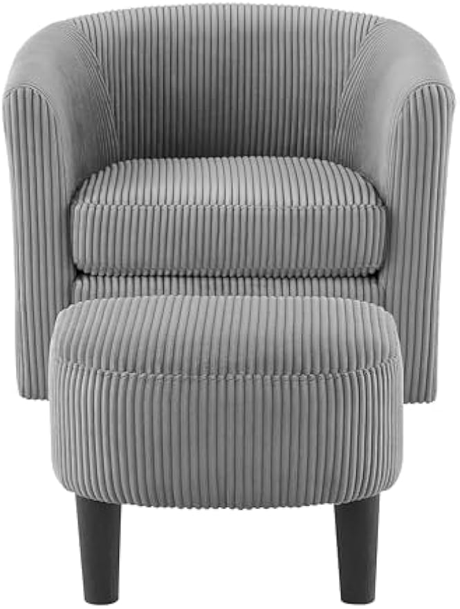 Swivel Accent Chair, 360°Recliner Corduroy Arm Chair with Ottoman, Gray, Easy to Maintain, for Living Room, Bedroom & Small Space