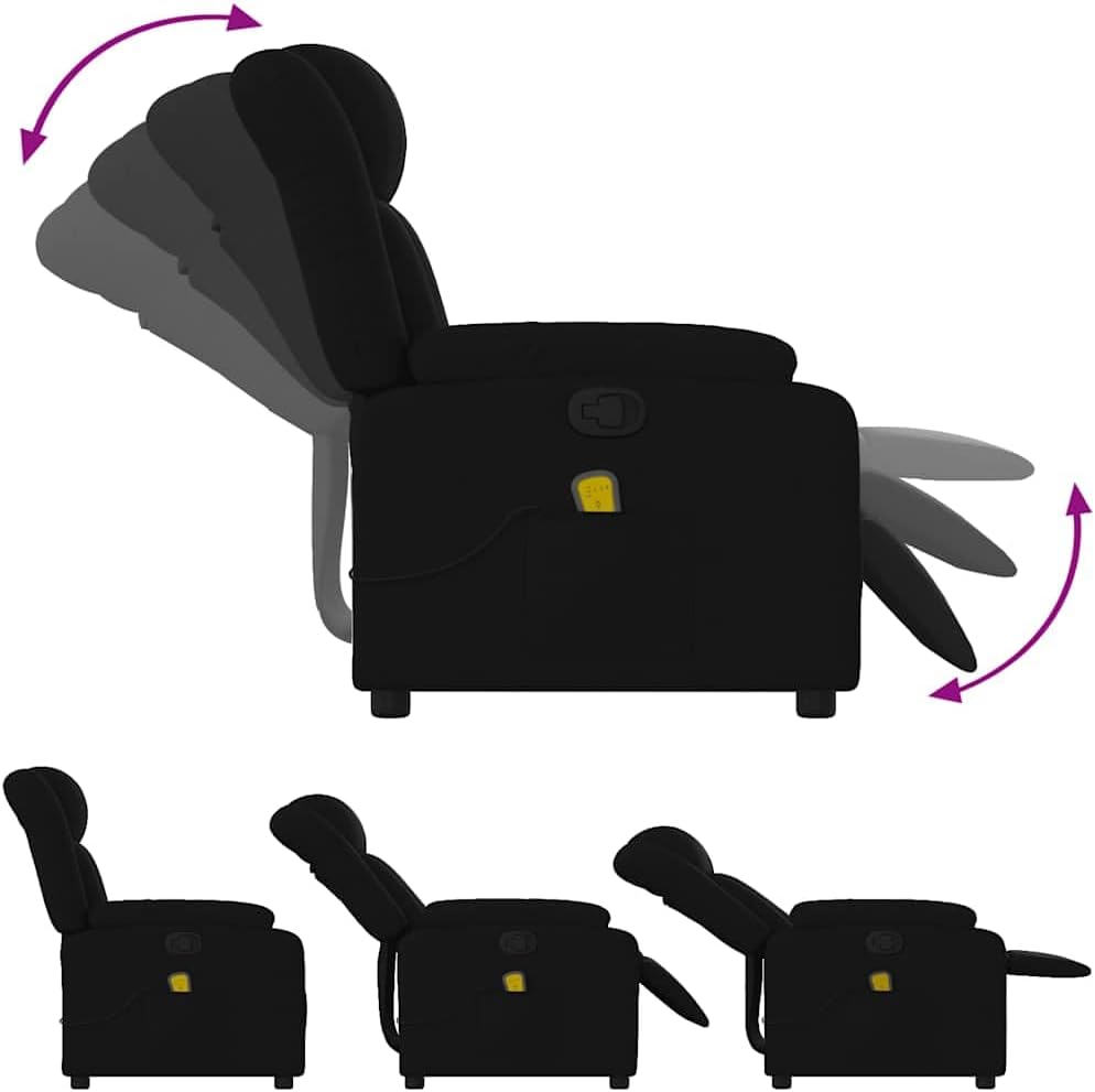 vidaXL Black Fabric Massage Recliner Chair - Manual Recline, Vibration Function, Comfy Fabric Seating Area, Home/Living Room