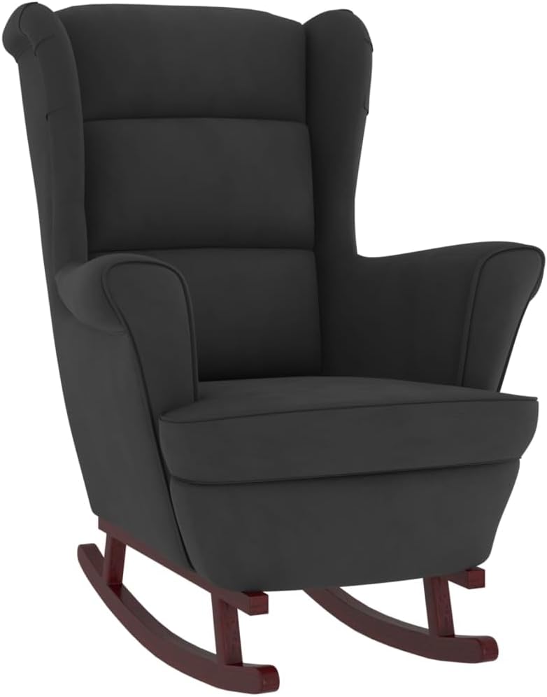 vidaXL Yellow Velvet Rocking Chair with Solid Rubber Wood Legs - Comfortable Seating for Living Room, Lounge Area