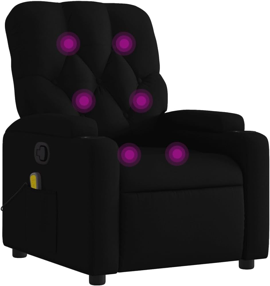 vidaXL Massage Recliner Chair - Dark Gray Fabric Lounger with 6-Point Vibration Massage, Manual Reclining Handle, Cup Holders and Side Pocket, Comfort Padded Seat for Living Room
