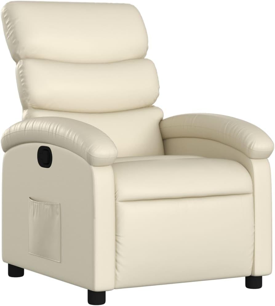 vidaXL Black Faux Leather Recliner Chair-Adjustable Manual Reclining Armchair for Living Room, Office, Lounge with Side Pocket