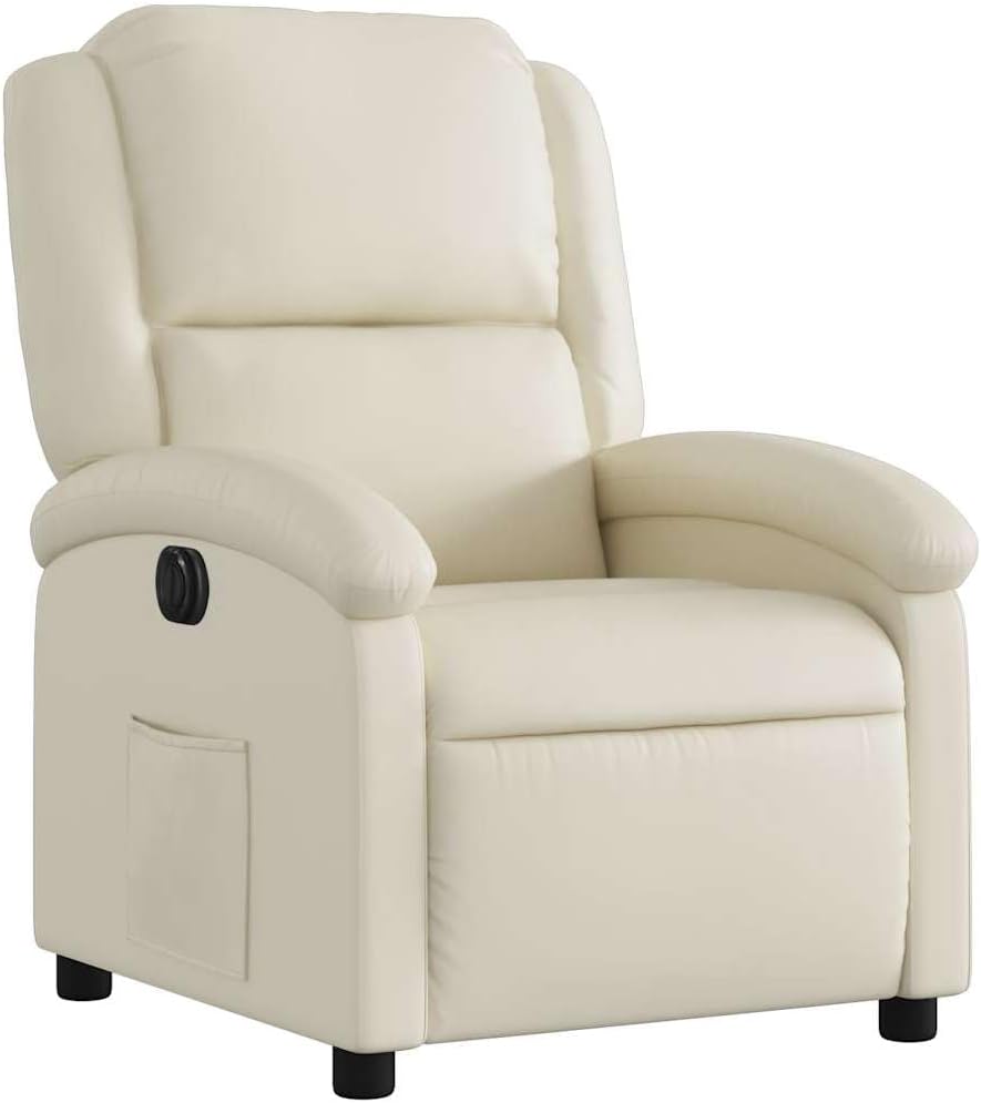 vidaXL Black Faux Leather Recliner Chair - Manual Recline, Wingback, Foam Padding, Side Pocket, Wood/Metal Frame for Living Room/Theater
