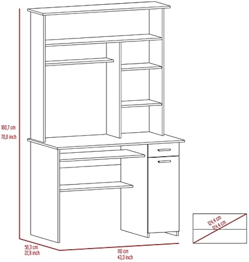Bellemave Computer Desk with Hutch and Keyboard Tray, Home Office Desks with Drawers and Storage Shelves, Writing Study Desk Table, Modern Compact Workstation, Black