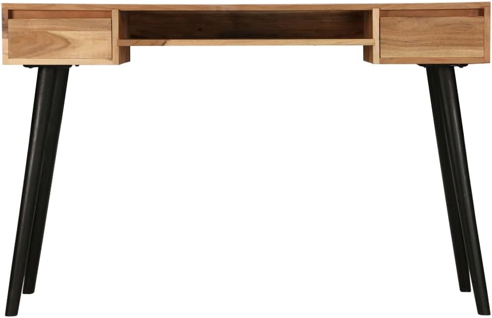 vidaXL Solid Acacia Wood Writing Table with Drawers and Shelf, 46.5"x17.7"x29.9", Easy-to-Assemble Home Office Desk with Unique Grain Design