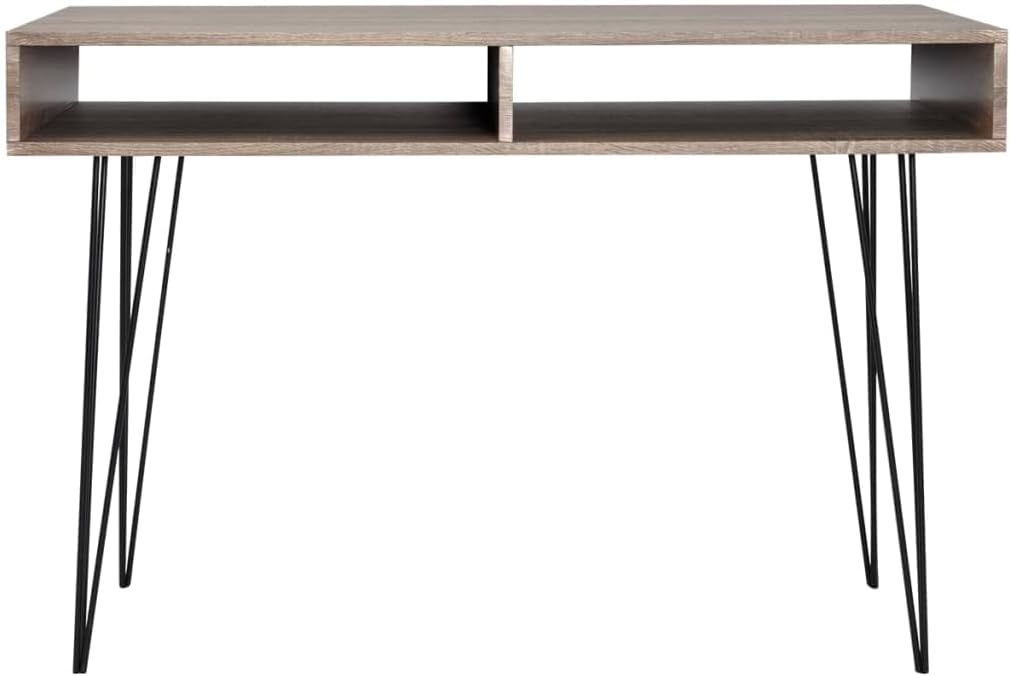 vidaXL Desk with 2 Compartments, Gray - Spacious Rectangular Tray Table Desk with Durable MDF Top, Metal Legs and 2 Compartments - Perfect for Home and Office