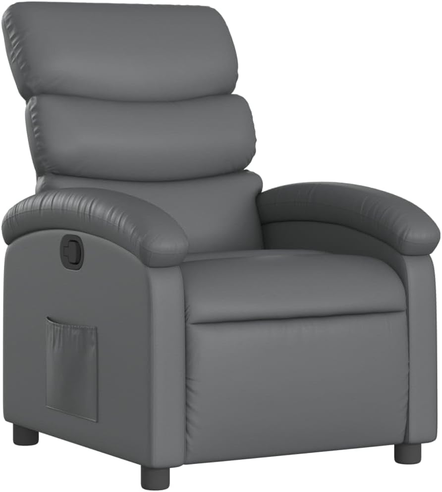 vidaXL Black Faux Leather Recliner Chair-Adjustable Manual Reclining Armchair for Living Room, Office, Lounge with Side Pocket