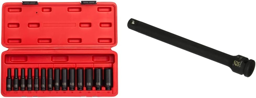 SUNEX TOOLS 1831, 1/4 Inch Drive Deep Magnetic Impact Socket Set, 14-Piece, Metric, 4mm - 15mm, Cr-Mo Alloy Steel, Heavy Duty Storage Case, Meets ANSI Standards