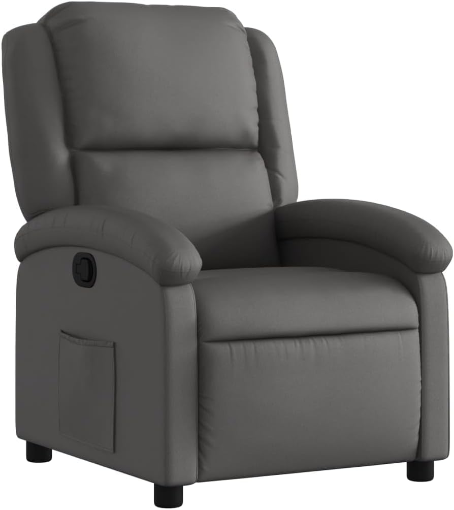 vidaXL Dark Brown Real Leather Recliner Chair-Wingback Manual Armchair with Side Pocket for Living Room, Bedroom, Lounge Comfort