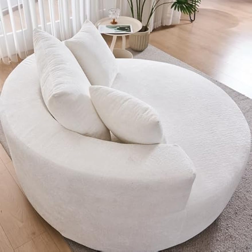 54" W Oversized Round Swivel Accent Barrel Chair Lounge Chaise Indoor, 360° Rotating Chenille Upholstered Cloud Large Circle Chair,No Assembly Wide Deep Seat Single Sofa Armchair for Living Room