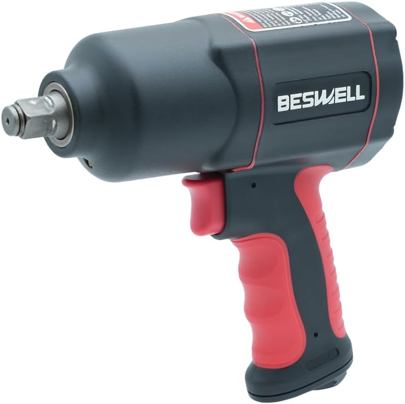 Beswell® 1/2-Inch Air Impact Wrench-1180 Foot-Pounds Max Loosen Torque Output-Well Balanced Lightweight 4.6Lbs-Includes 5-Pieces CR-V Steel SAE Impact Sockets Set & Carrying Case