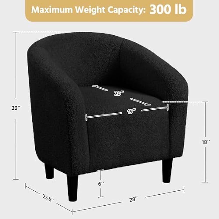 Topeakmart Barrel Chair, Soft Sherpa Accent Chair Side Chair Club Chair Modern Style Deep Seating Barrel Armchair for Living Room Furniture Reading Room Bedroom, Set of 2, Black