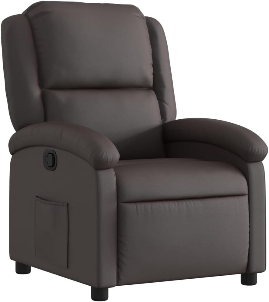 vidaXL Dark Brown Real Leather Recliner Chair-Wingback Manual Armchair with Side Pocket for Living Room, Bedroom, Lounge Comfort