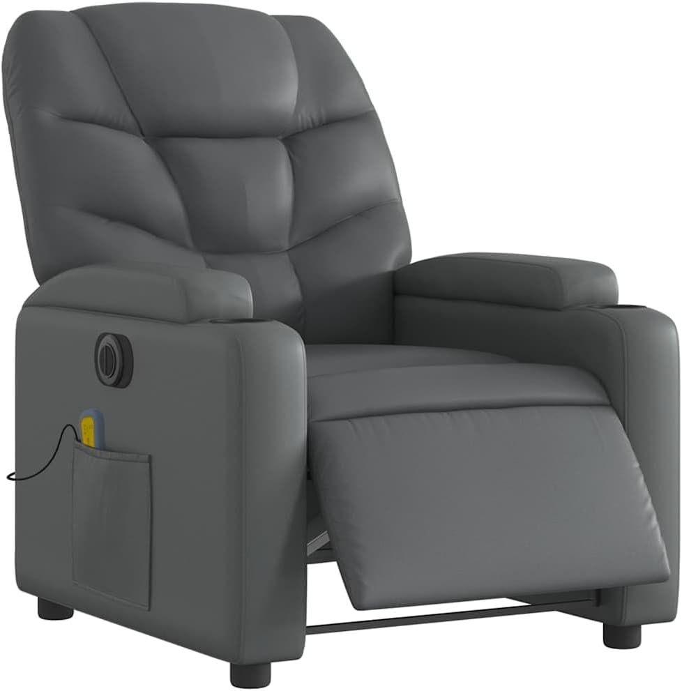 vidaXL Faux Leather Massage Recliner Chair in Cream - Manual Reclining Armchair with Cup Holders for Living Room Comfort