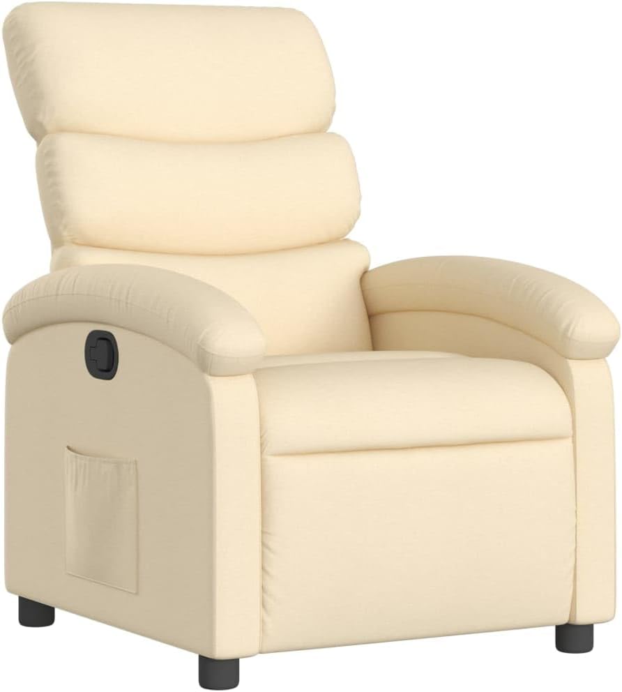 vidaXL Light Gray Manual Recliner Chair - Adjustable Fabric Lounger with Side Pocket and Cozy Foam Padding for Living Room, Study