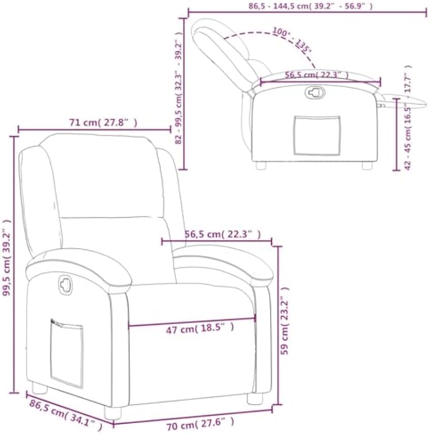 vidaXL Black Real Leather Manual Recliner Chair with Side Pocket - Comfortable and Sturdy Armchair for Your Living Room or Lounge Area
