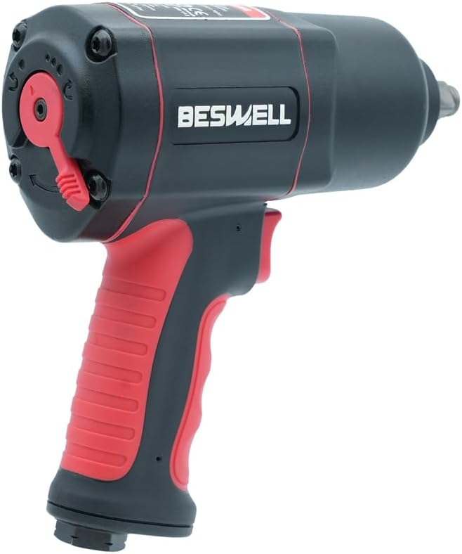Beswell® 1/2-Inch Air Impact Wrench-1180 Foot-Pounds Max Loosen Torque Output-Well Balanced Lightweight 4.6Lbs-Includes 5-Pieces CR-V Steel SAE Impact Sockets Set & Carrying Case