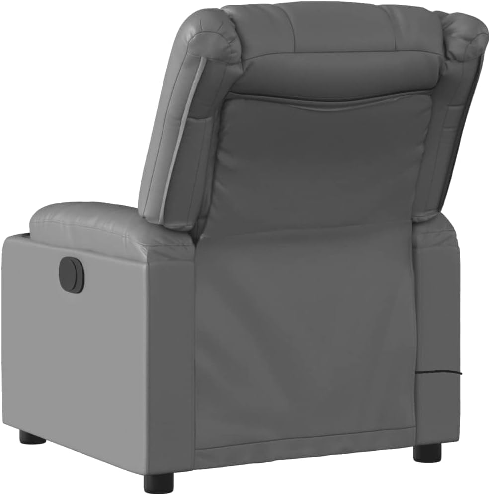 vidaXL Ergonomic Massage Recliner Chair-Adjustable Faux Leather Armchair w/Vibration, Manual Recline, Cup Holders for Living Room/Lounge-Gray