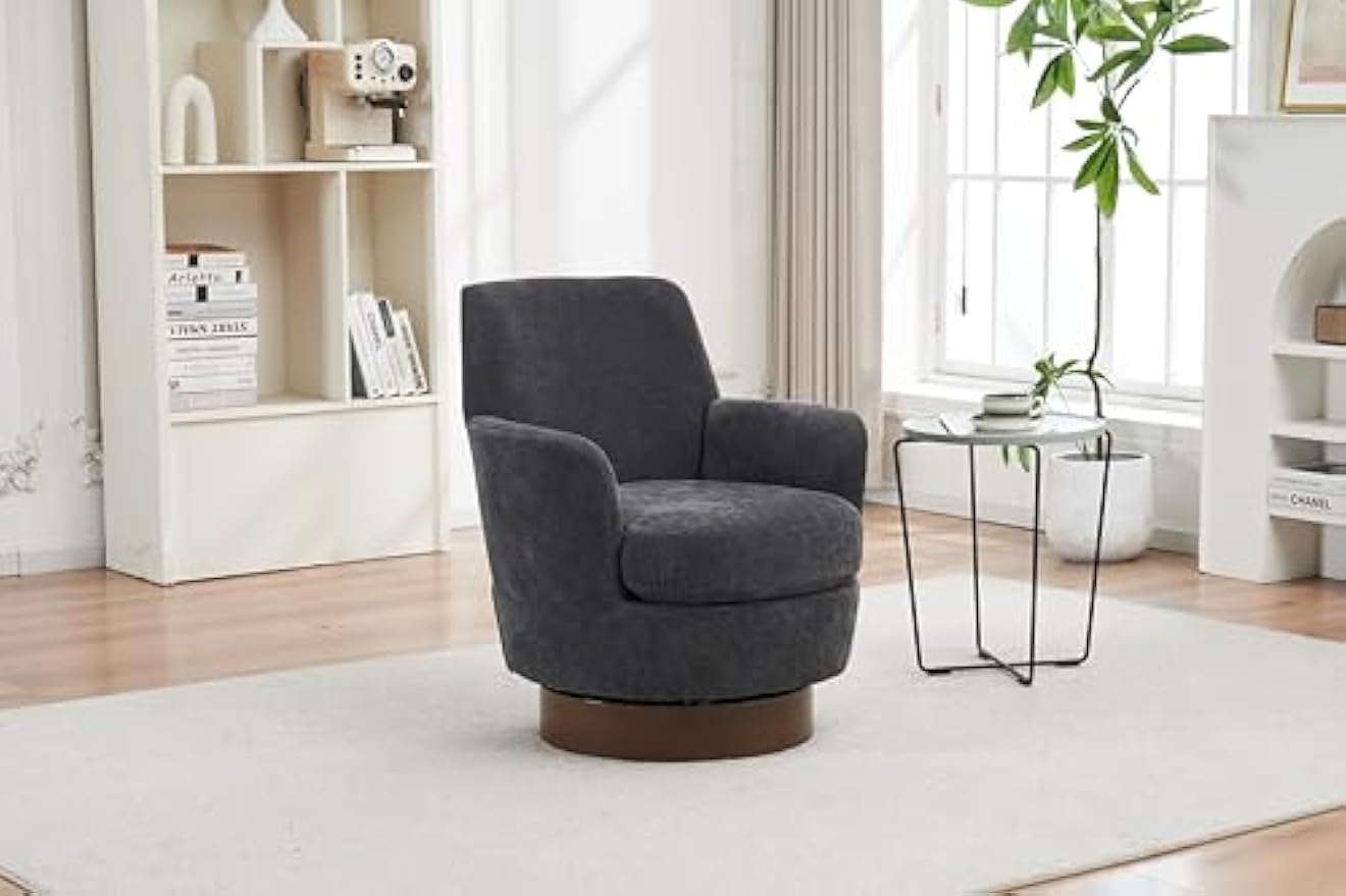 Swivel Barrel Chair Set of 2,Modern Comfy Polyester Round Swivel Accent Chairs,360 Degree Single Armchair for Living Room, Dark Grey