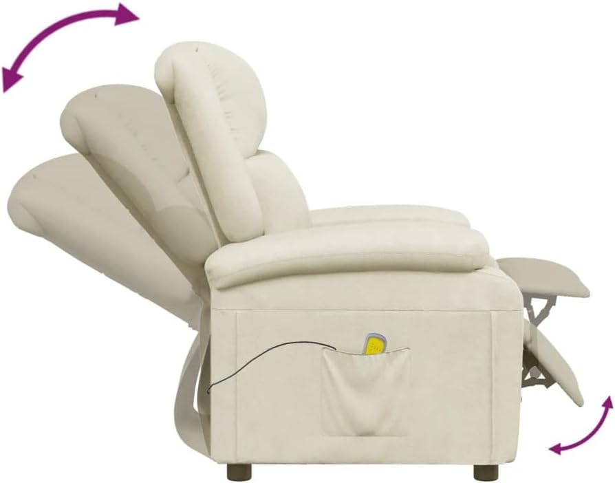 vidaXL Modern Cream Faux Leather Massage Chair with Adjustable Backrest and USB Powered Function for Living Room Office Chairs Reclining Recliner Armchair TV Sofa