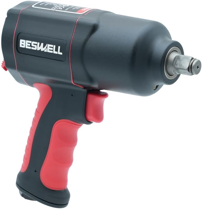 Beswell® 1/2-Inch Air Impact Wrench-1180 Foot-Pounds Max Loosen Torque Output-Well Balanced Lightweight 4.6Lbs-Includes 5-Pieces CR-V Steel SAE Impact Sockets Set & Carrying Case