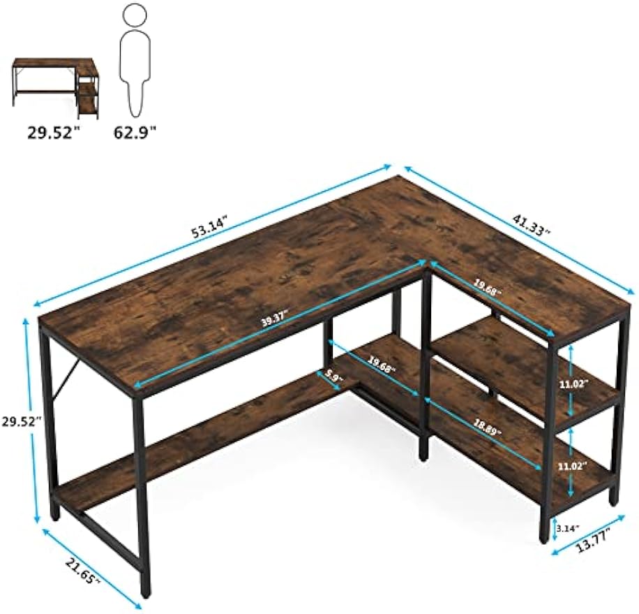 Tribesigns L Shaped Desk with Storage Shelves, Reversible Computer Desk Gaming Desk for Home Office Workstation, Rustic Brown