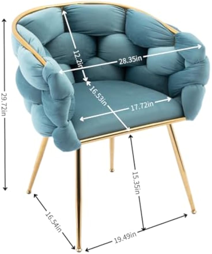 Accent Gold Legs Leisure Single Sofa, Knitting Process, Lazy Person Household Dresser Stool, Stylish Cosmetic Chair for Living Room, Bedroom, Office Oval 1 22.44 Blue Velvet 1