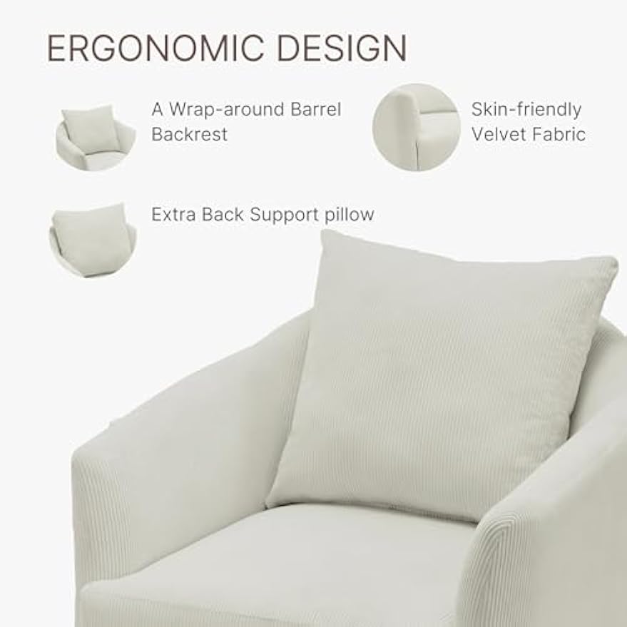 Swivel Accent Chair Modern Corduroy Barrel Armchair for Reading Room Livingroom Bedroom,2PCS,Beige