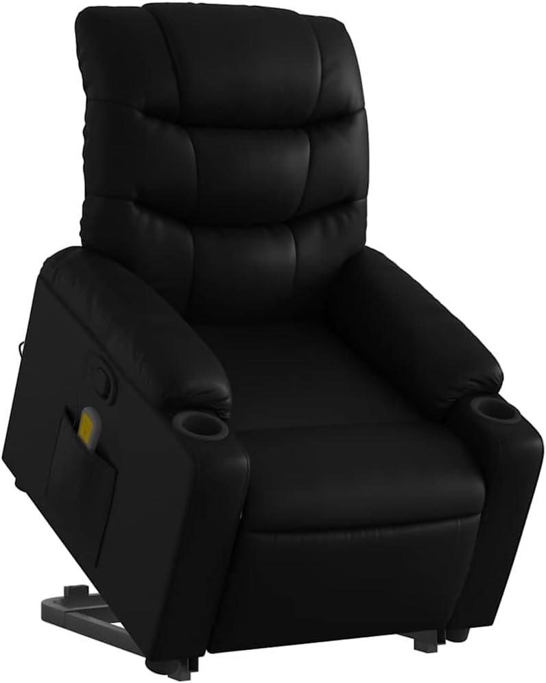 vidaXL Stand Up Power Lift Recliner Chair - Gray Faux Leather Massage Armchair with Cup Holders, Manual Recline for Living Room