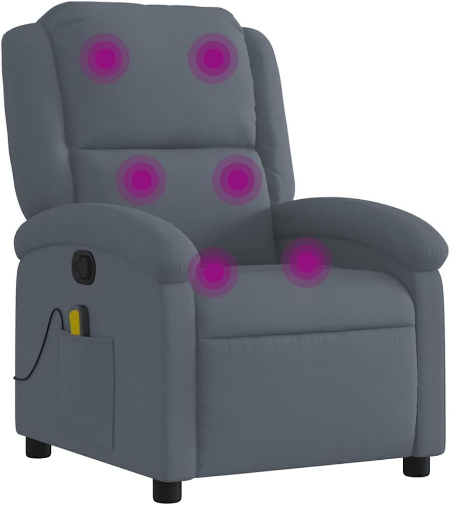vidaXL Electric Massage Recliner Chair - Wingback Black Velvet Armchair with Vibration Function & Motorized Recline for Living Room/Bedroom