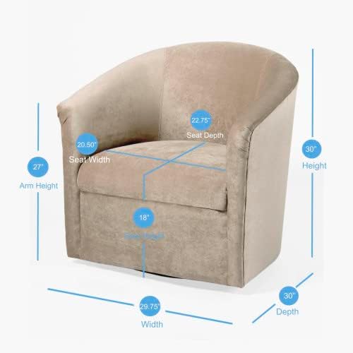 Swivel Barrel Chair, Velvet Round Accent Chair with 360 Degree Swivel Metal Base, Single Club Armchair with Curved Back and Thick Cushion, Leisure Sofa Chair for Living Room Bedroom, Beige