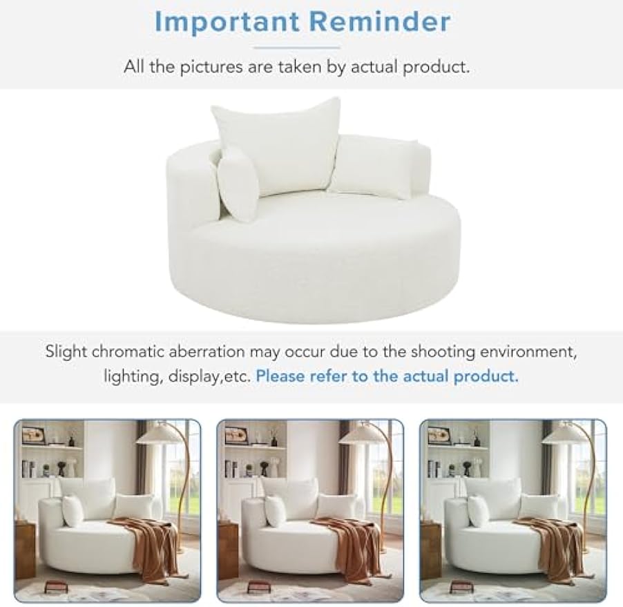 55" Oversized Round Swivel Accent Barrel Chair, Modern 360 Degree Chenille Upholstered Comfy Chaise Lounge Chair Indoor, Deep Seat Single Sofa Armchair for Living Room,Bedroom,Office, Beige