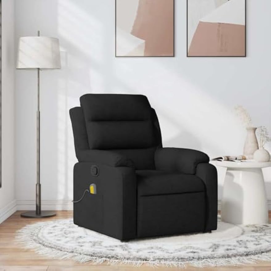 vidaXL Black Fabric Massage Recliner Chair-Manual Recline-Vibration Function-Comfort Padding for Living Room/Bedroom