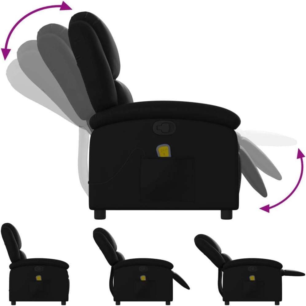 vidaXL Black Faux Leather Massage Recliner Chair - Manual Recline, Vibrating Massage Points, Plush Padding, Side Pocket, Sturdy Frame for Living Room/Lounge