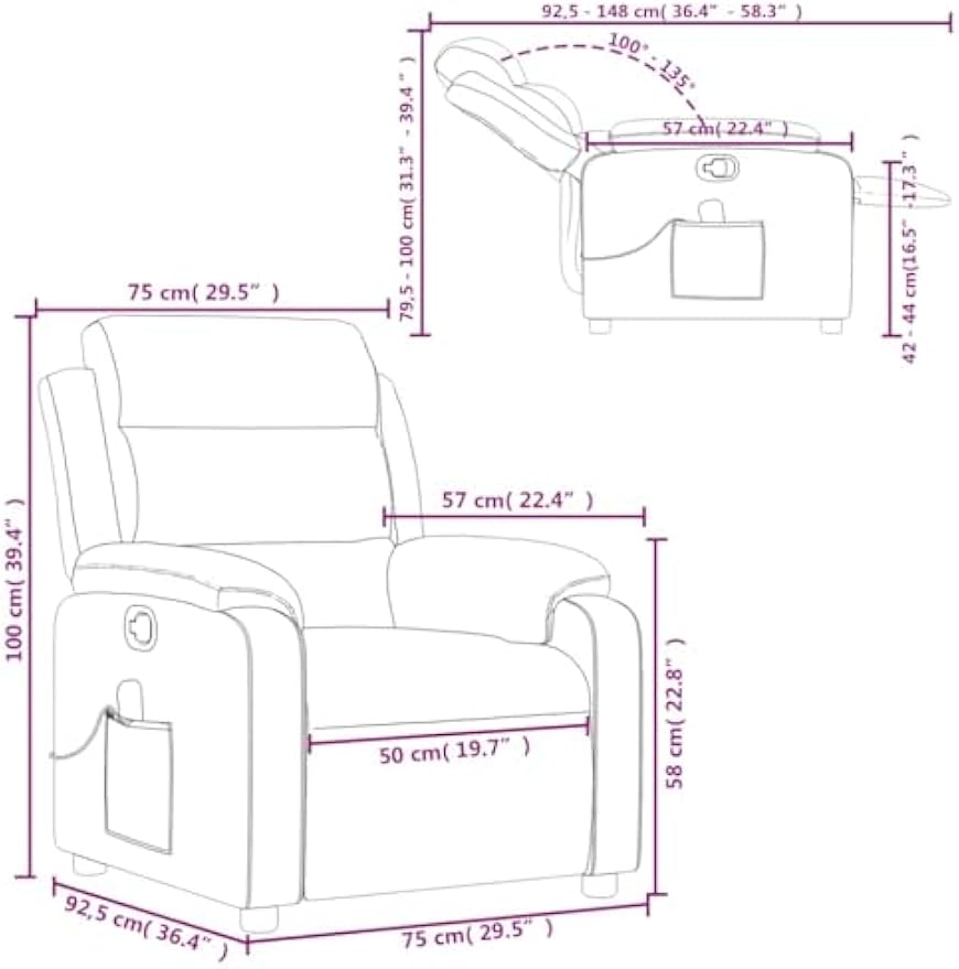 vidaXL Light Gray Fabric Massage Recliner Chair with Side Pocket and Manual Adjustability for Living Room Comfort