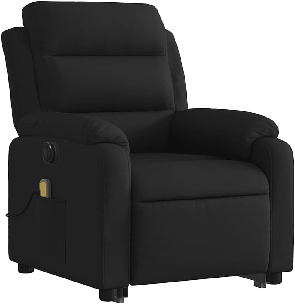 vidaXL Electric Massage Recliner Chair with Power Lift and Recline for Elderly - Black Fabric Lounge Seating with Side Pocket, Vibration Massage - Living Room, Bedroom Armchair