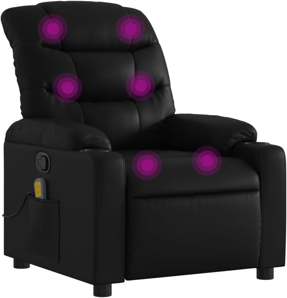 vidaXL Gray Faux Leather Massage Recliner Chair - Manual Reclining Lounge Seat with Cup Holders for Living Room Comfort