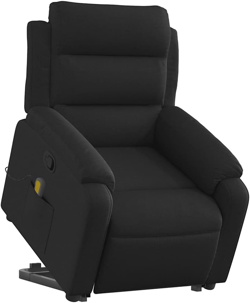 vidaXL Electric Massage Recliner Chair with Power Lift and Recline for Elderly - Black Fabric Lounge Seating with Side Pocket, Vibration Massage - Living Room, Bedroom Armchair