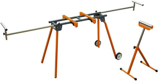 BORA Portamate Miter Saw Stand with Pedestal Roller - Stainless Steel Portable Work Support for Workshop Tools - 500 Lb Max PM-4000B