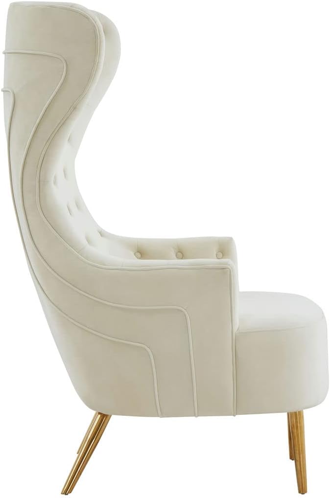 TOV Furniture Jezebel 19.7" Modern Velvet Wingback Chair in Cream