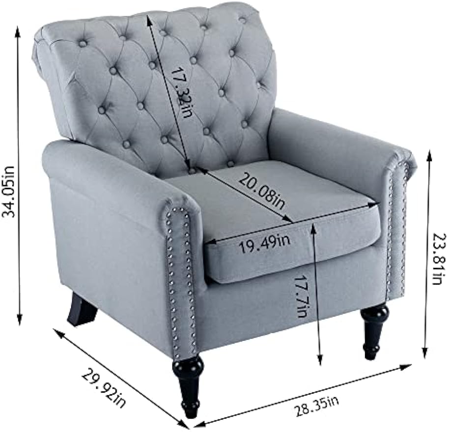 Upholstered Accent Chairs,Mid Century Armchair Sofa Chairs,Comfy Living Room Chair,Button Tufted Reading Chair for Living Room, Bedroom,Study (2, Grey)