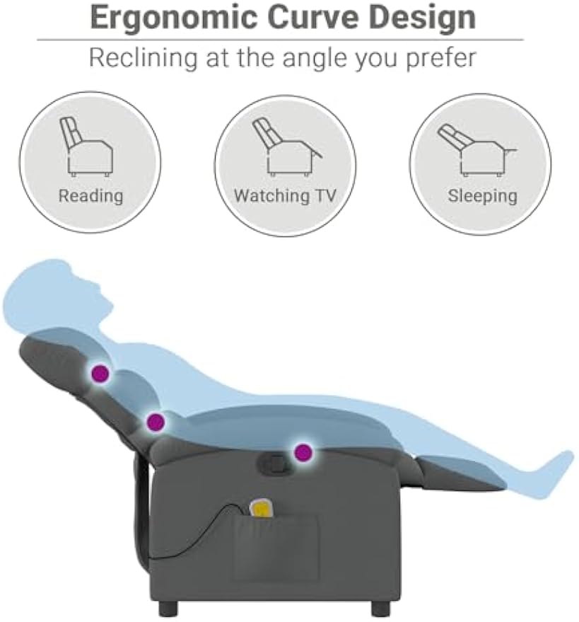 vidaXL Massage Recliner Chair for Adults, Single Theater Seating with Vibration Massage & Manually Adjustable Backrest/Footrest, Modern Reclining Sofa for Living Room, Dark Gray Fabric