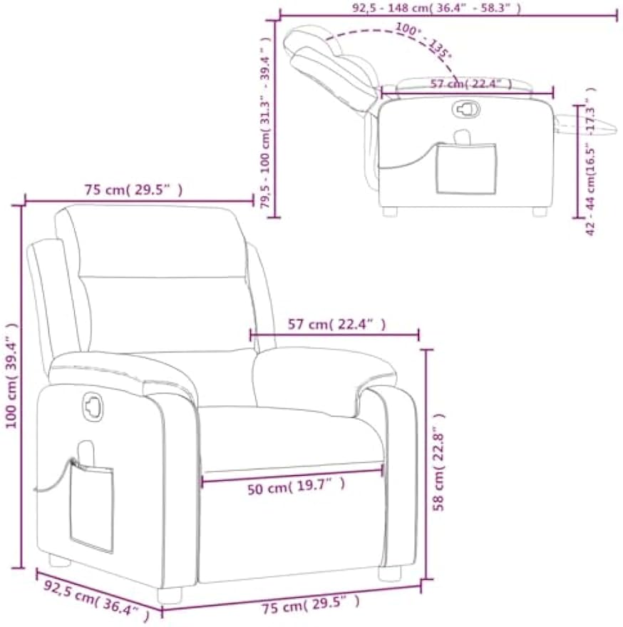 vidaXL Black Fabric Massage Recliner Chair with Storage and Functionality for Living Room Bedroom Comfort Reclining Armchair Office Modern TV Adjustable Single Sofa