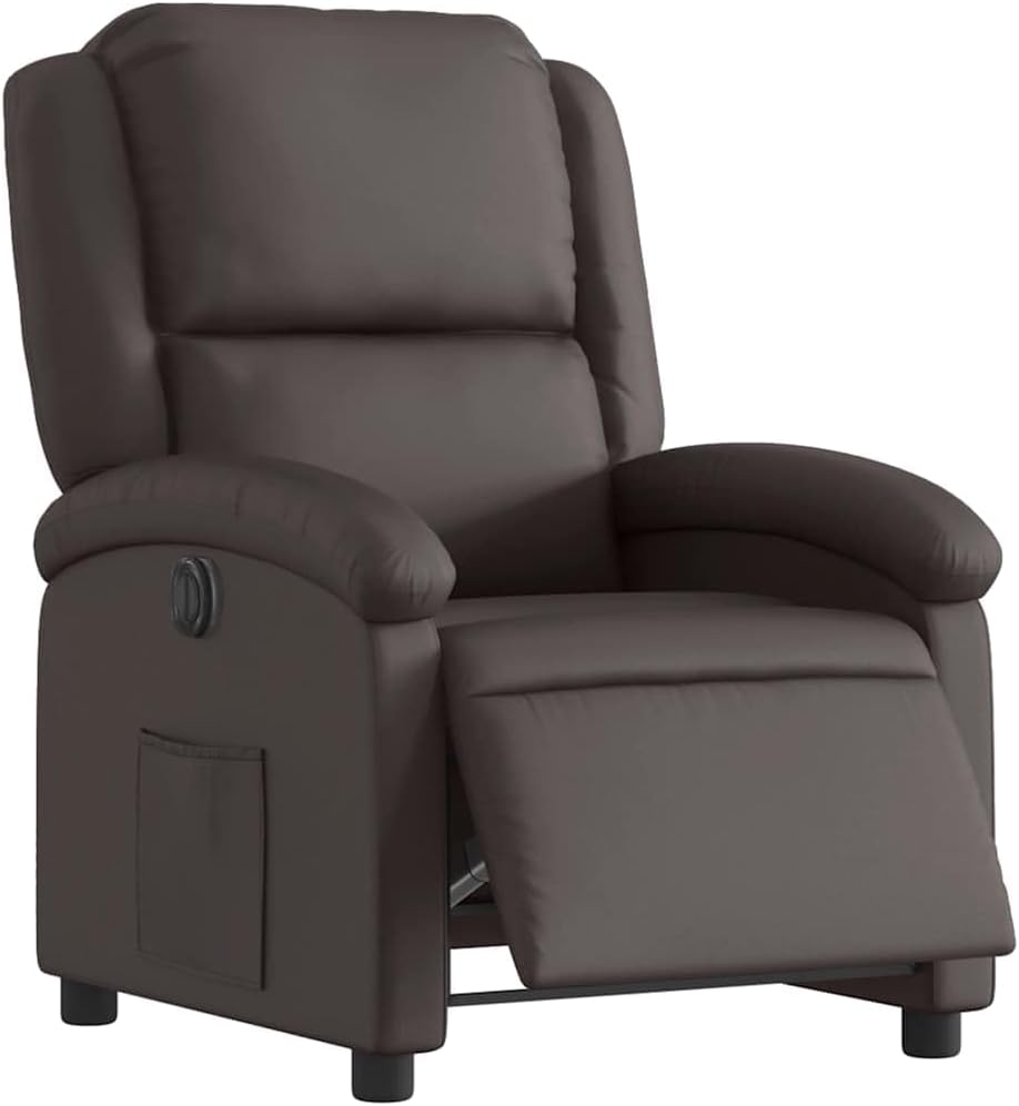 vidaXL Dark Brown Real Leather Recliner Chair-Wingback Manual Armchair with Side Pocket for Living Room, Bedroom, Lounge Comfort
